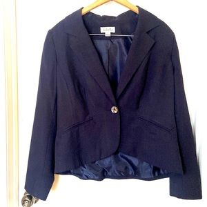 Isabella Suits navy blue high low bottom jacket
